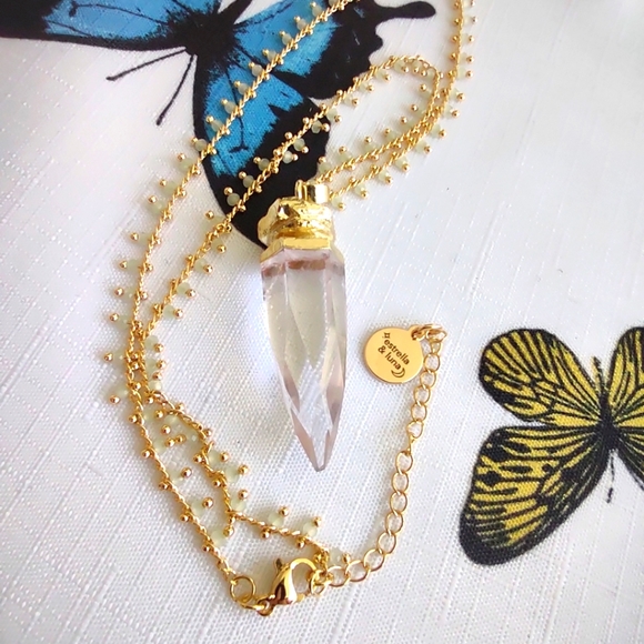 Boho Clear Crystal 22KGP Spike Necklace - Picture 5 of 15